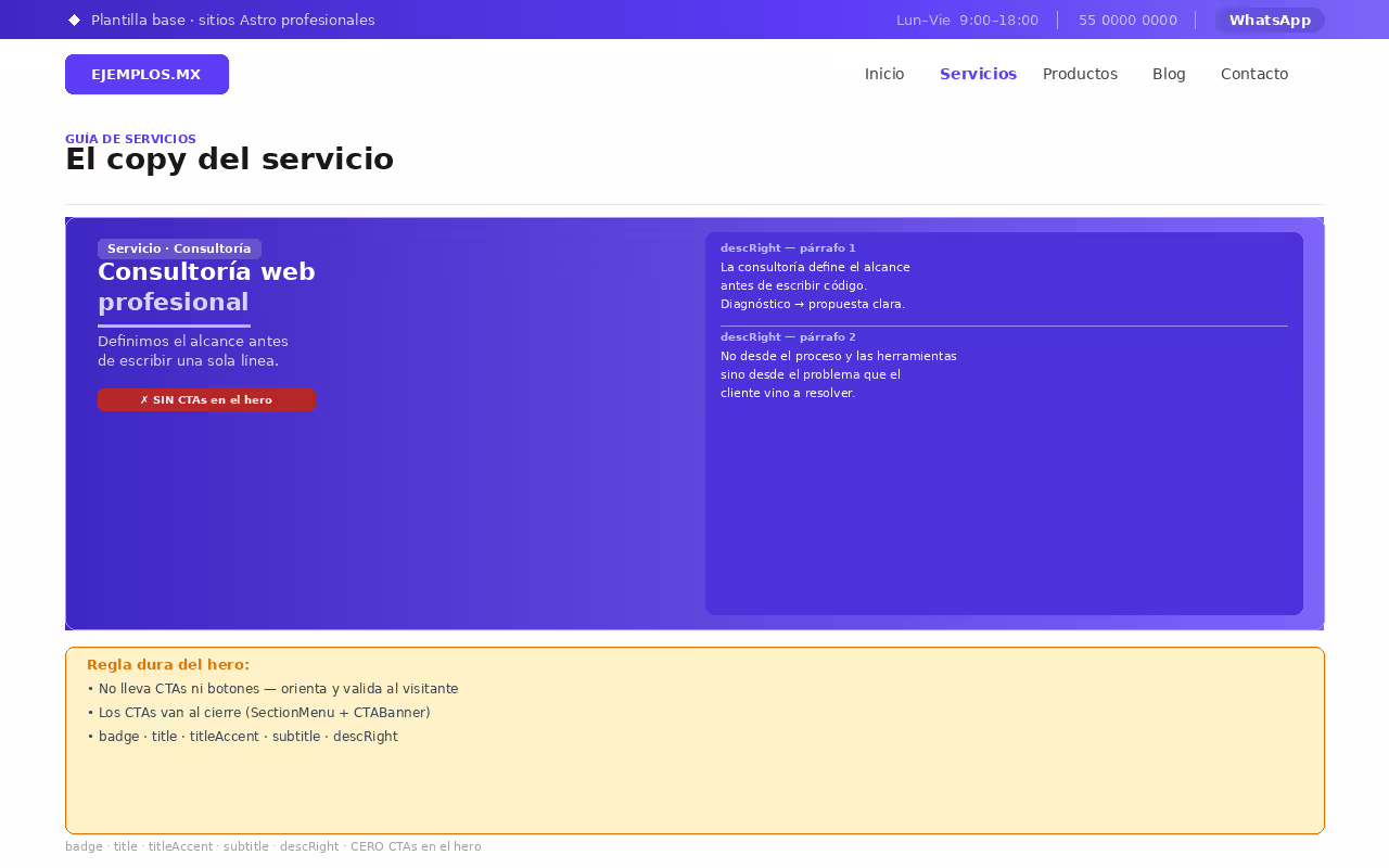 Imagen de ejemplo de «El copy» en la guía de servicios