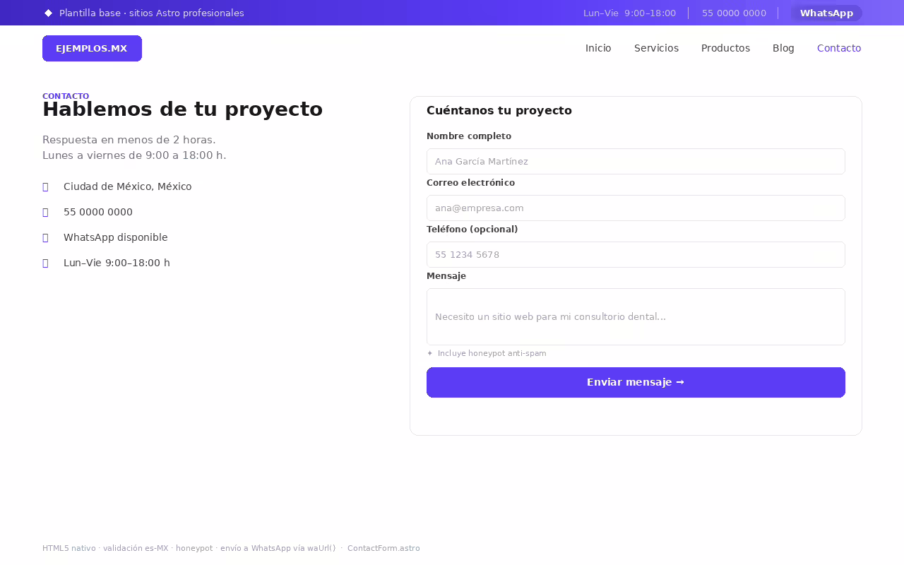 Imagen de ejemplo del módulo Formulario de contacto