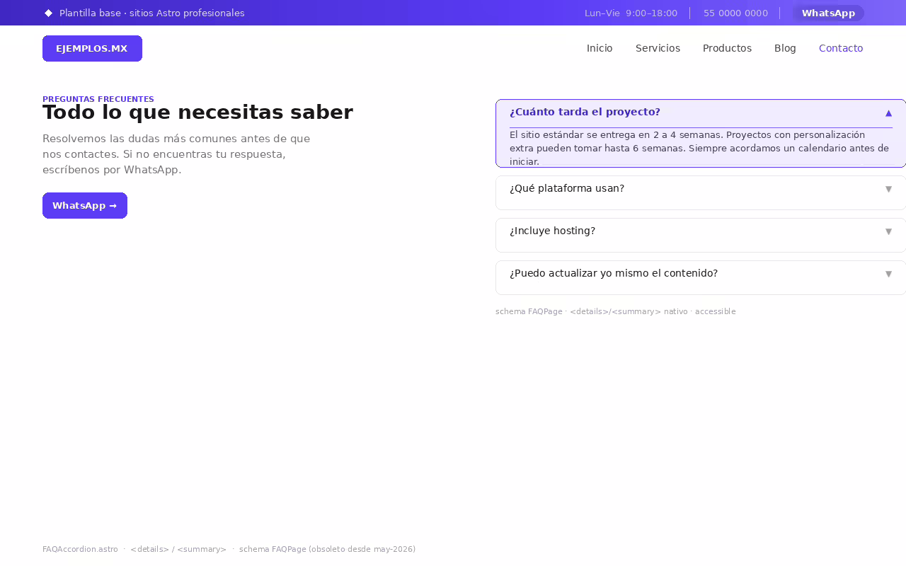 Imagen de ejemplo del módulo Preguntas frecuentes