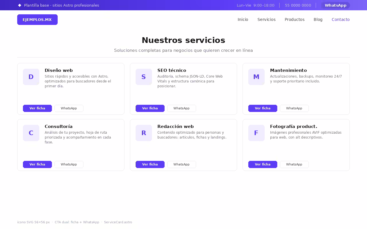 Imagen de ejemplo del módulo Tarjeta de servicio